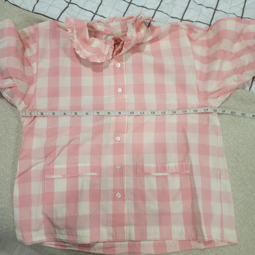 DÔEN Paz Pajama Set in Rosette Gingham Pink White Organic Cotton XS Cottagecore - Picture 10 of 17